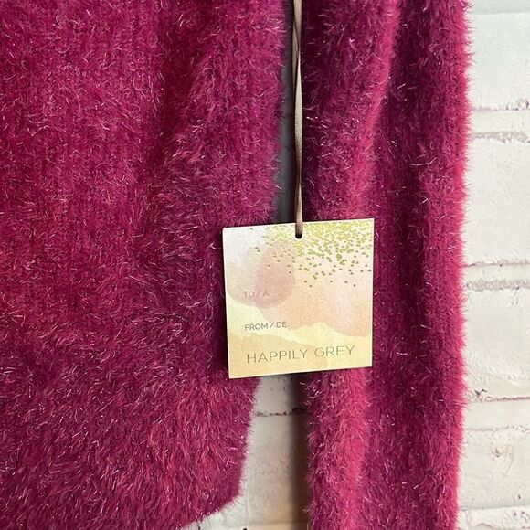 HAPPILY Holiday FUZZY TINSEL SPARKLE PINK SWEATER SIZE S NWT - Picture 3 of 9